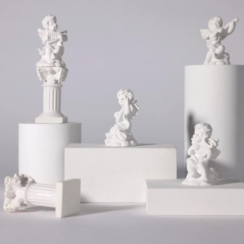 LIYAOLI Cherub Decor Set - 4 Adorable 2.7'' Angel Statues & 2 Roman Decorative Columns for Home Decor
