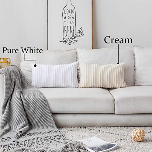 UGASA Velvet Lumbar Throw Pillow Cover 12x20 Inch - Cream