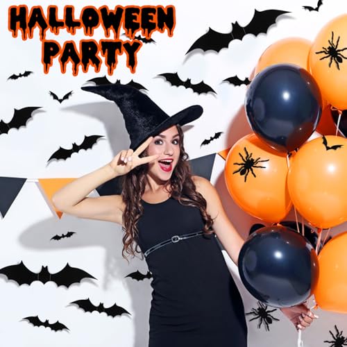 150 Pcs Halloween Bat Decorations - 3D PVC Wall Stickers