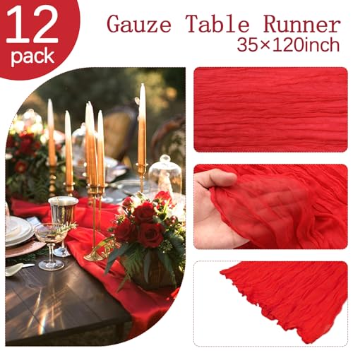 Red Cheesecloth Table Runner 35 x 120 Inches - 12 Pack, 10 Ft Each - Wedding & Party Decor