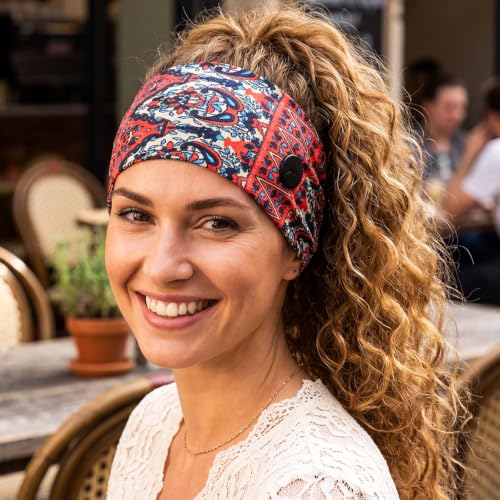 Bohend Boho Button Headband 3-Pack Wide Stretchy Knotted Headwear