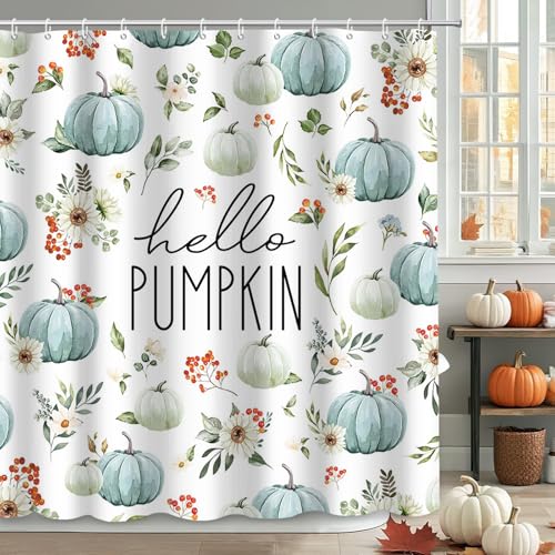 MEHOFOND Hello Pumpkin Floral Shower Curtain - Waterproof 72x72