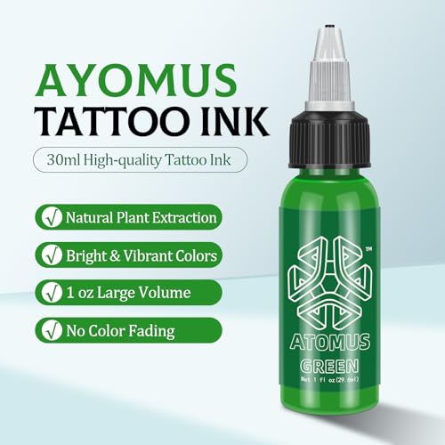 ATOMUS Green Tattoo Ink 1oz Natural Plant Pigment for Lining and Shading