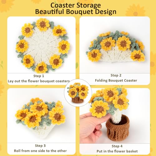 Sunflower Crochet Potted Plant Coasters - Soft Decorative Flowers