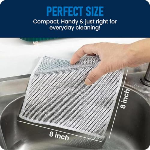 Dream Linen 6 Pack Non-Scratch Steel Wire Dishcloths - 8x8 Inch Cleaning Cloths for Kitchen & Home
