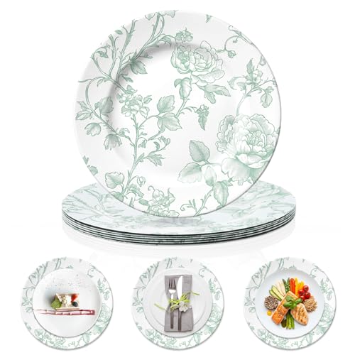 6 Pack 13-Inch Christmas Charger Plates Sage Green French Toile Decor