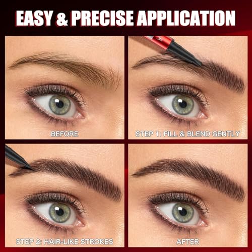 Essorall 2-in-1 Eyebrow Pen with Micro-Fork Tip & Fine Tip, Waterproof Microblading Brow Pencil with Brush, Black