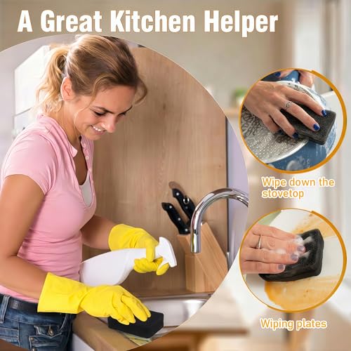 Black Non-Scratch Dish Sponges - 6-Pack for Kitchen Cleaning