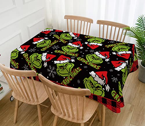 Christmas Tablecloth Green Elf Design Holiday Party Decor 60x104 Inches - Black & Red Variation