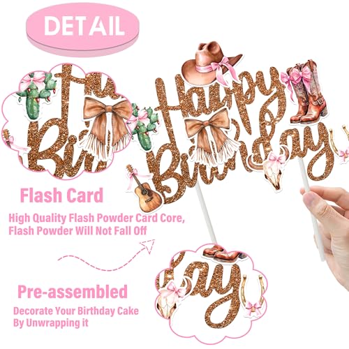 Cowgirl Birthday Cake Topper Western Cowgirl Theme Glitter Decor for Rodeo Party