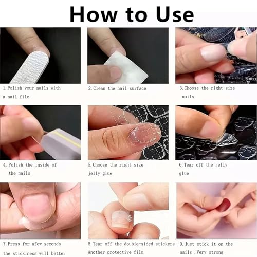 MOLILON 480pcs Nail Adhesive Tabs Transparent Jelly Glue for Press on Nails