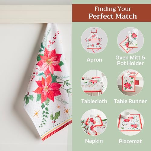 Poinsettia Christmas Kitchen Towels Set of 3 - Watercolor Holiday Decor