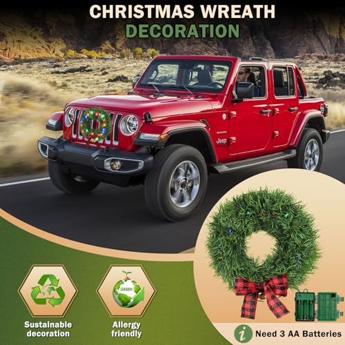 2-Piece RGB LED Car Wreaths for Truck Decorations - Festive Holiday Vehicle Decor