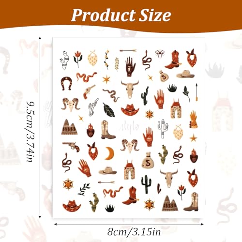Retro Cowboy 5D Embossed Nail Art Stickers Western Decals