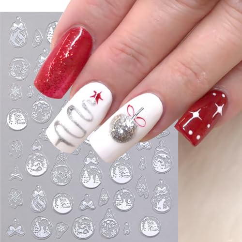 Christmas 5D Embossed Nail Stickers - 3 Sheets Winter Snowflake Decals