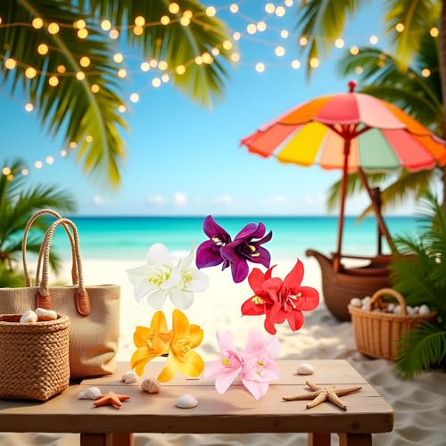 5-Piece Artificial Hawaiian Hibiscus Plumeria Flower Hair Clip Set