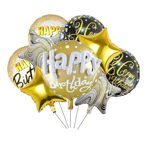 8PCS Black Gold Birthday Foil Balloons 18 Inch Mylar Round Party Decorations