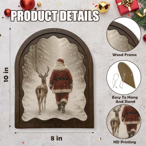 Santa and Reindeer Wood Framed Arch Sign - Christmas Tabletop Decor - Variation 03
