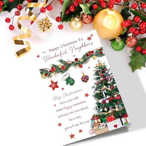 Heartfelt Christmas Card for Wonderful Neighbors - Merry Xmas Greeting Card for Him Her - Spercy