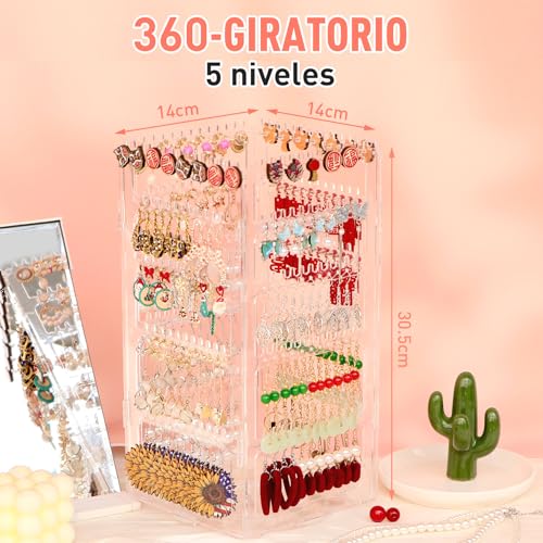 360 Rotating 5-Tier Earring Holder Organizer with 212 Holes