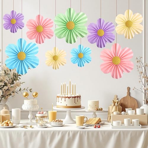 Multicoloured 9-Piece Paper Flower Fan Set for Party Decor
