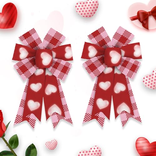 Valentine's Day Wreath Bows - 2 Pack Red Buffalo Plaid & Heart