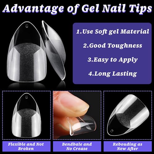 Short Stiletto Gel Nail Tips 240pc Clear Full Cover Press On Nails