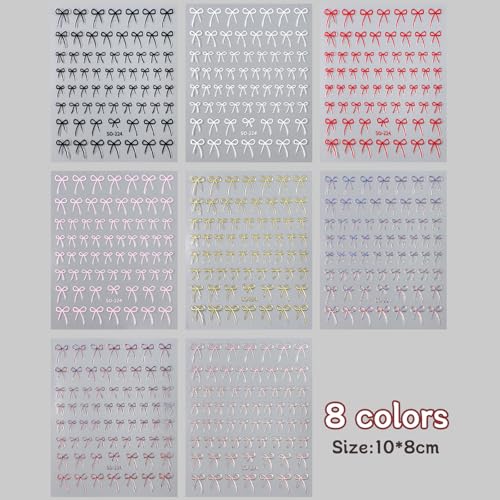3D Bow Nail Stickers 8 Colors Self-Adhesive Cute Bowknot Decals