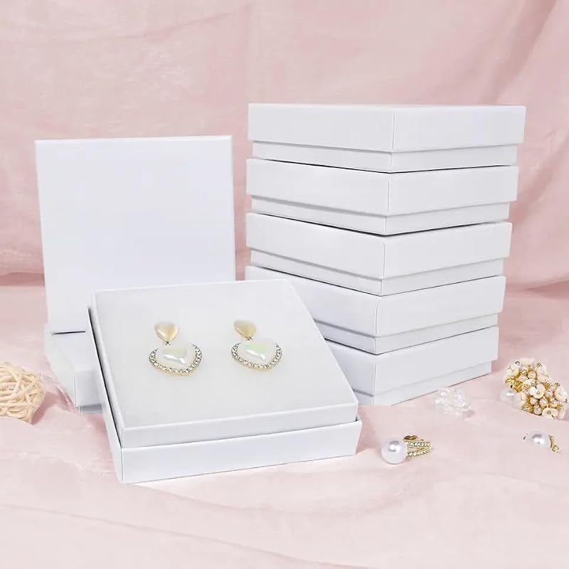 RJ Displays 6-Pack White Cotton-Filled Jewelry Gift Boxes, 3.5" x 3.5" x 1"