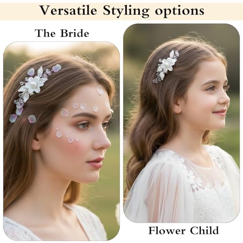 Pearls Flower Hair Clips Rhinestone Bridal Hair Pins 2 Pack