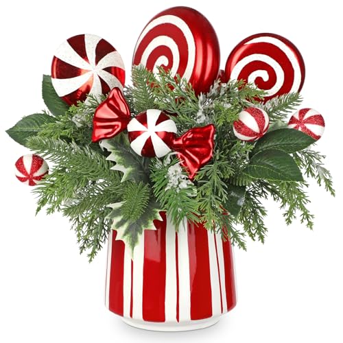 Artificial Christmas Tree with Candy Canes Pine Cones and Potted Decor - Style 5