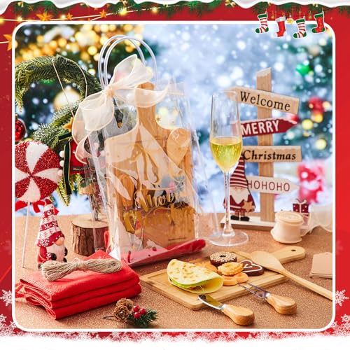 Acellegic Christmas Cheese Board Gift Set - 6 Square Wooden Boards & Accessories
