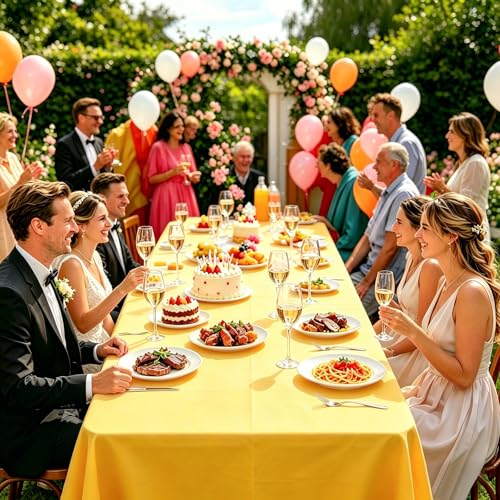 54x108 Inch Yellow Disposable Plastic Tablecloths - 2 Pack