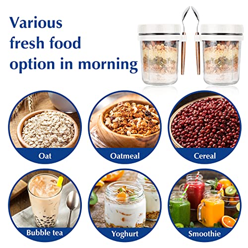 PFUM Overnight Oats Jars with Spoon & Lid - 16 oz, 2 Pack, White