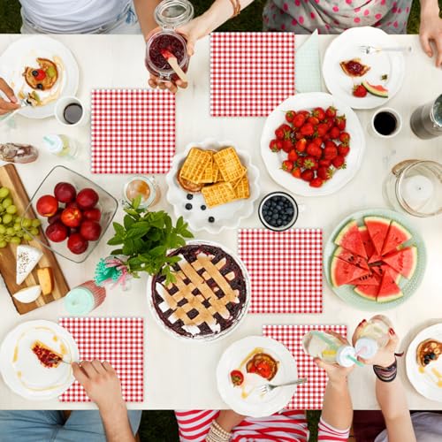 Red Gingham Paper Napkins 50 Pcs Disposable Checkered Luncheon Towels for Parties