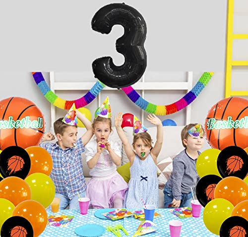 Basketball Party Balloon Set - Black Number 3 Foil & Latex Balloons