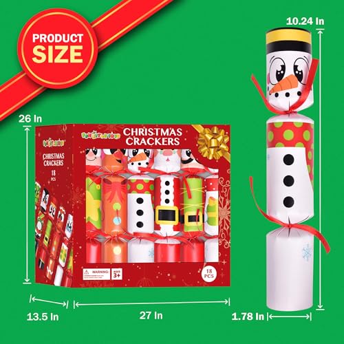 Christmas No Snap Party Favors with Hats and Prizes - 18 Pack
