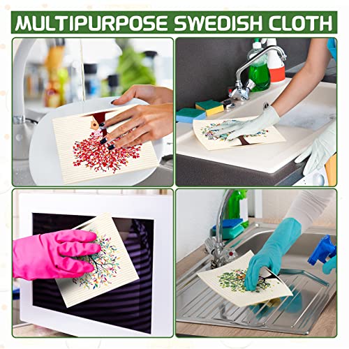 Vesici 8-Pack Swedish Dishcloths for Kitchen Tree Owl Pattern, Reusable & Absorbent