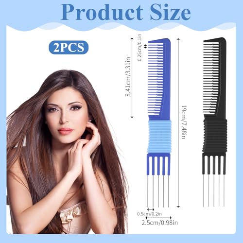 Alrhso 2-Piece Teasing Comb with Metal Pick for Hair Volume and Styling