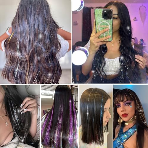 Ainani Clip In Hair Tinsel 12 Pcs 20 Inch Glitter Fairy Hair Extensions