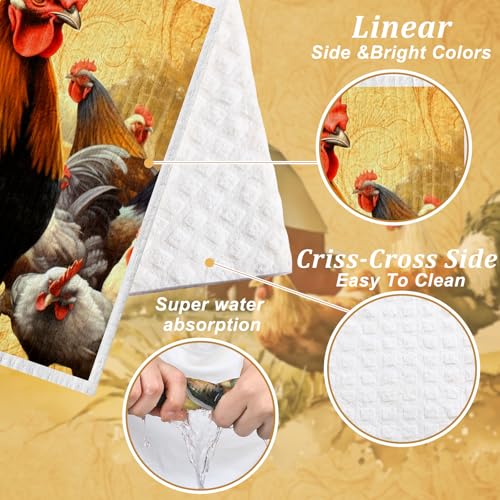Chickens Retro Kitchen Dish Towels - 6 Pcs Reusable Cloths