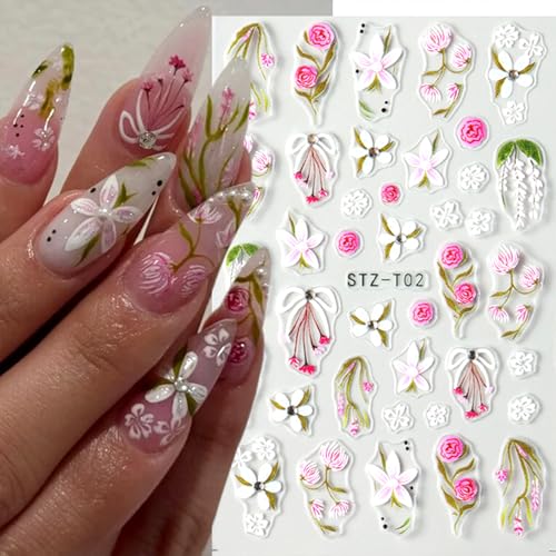 5D Embossed Floral Nail Art Stickers Self-Adhesive Flower Decals