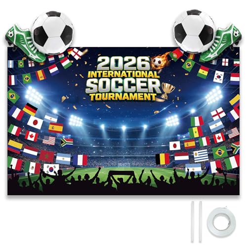 2026 Soccer Party Decorations Set with International Flags Backdrop