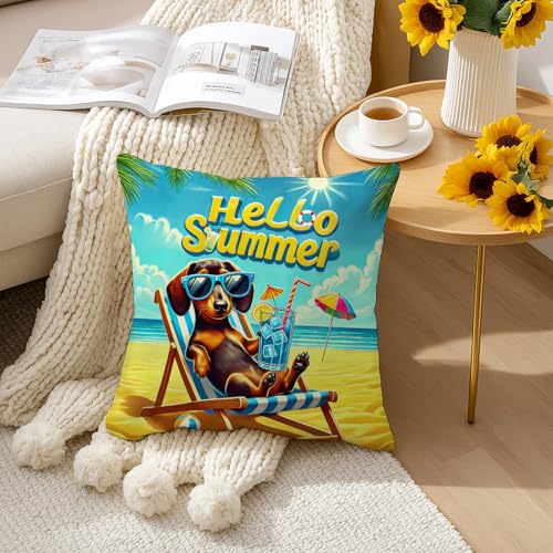 Summer Dachshund Beach Chair Throw Pillow Covers - Set of 2, 18x18