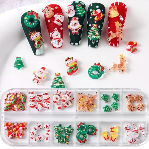 Christmas Nail Charms 3D Resin Snowman Santa Reindeer Gems