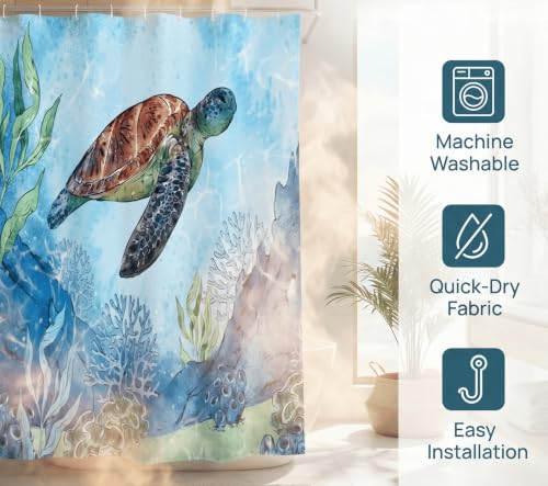 Mimihome Sea Turtle Shower Curtain - 72"x72" Coastal Bathroom Decor