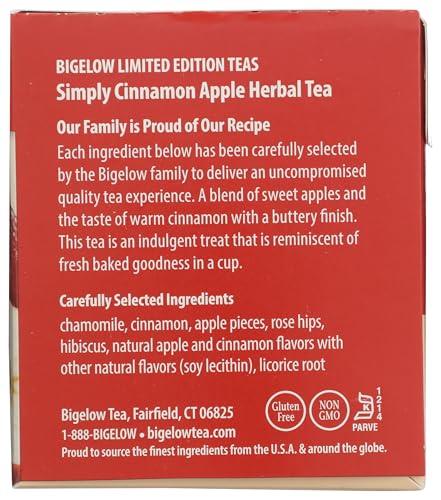 Bigelow Simply Cinnamon Apple Herbal Tea - Caffeine Free, 18 Count