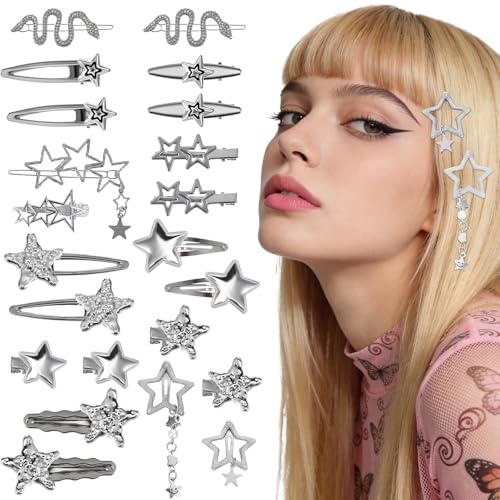 22pcs Silver Star Hair Clips Set Metal Hair Barrettes for Women