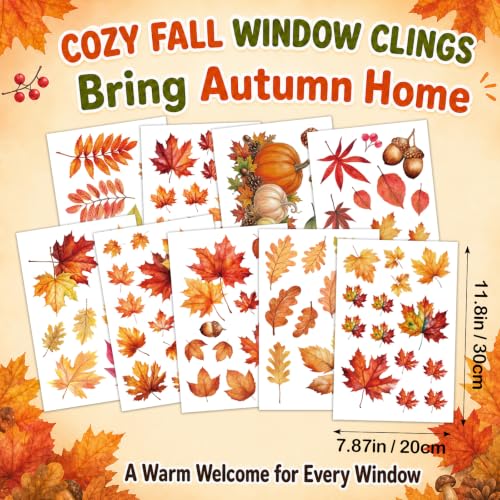 Fall Leaf Window Clings - 102 PCS Autumn Thanksgiving Stickers