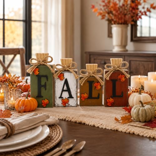 4Pcs Rustic Wooden FALL Sign Set - Farmhouse Autumn Table Decor (FALL-2)